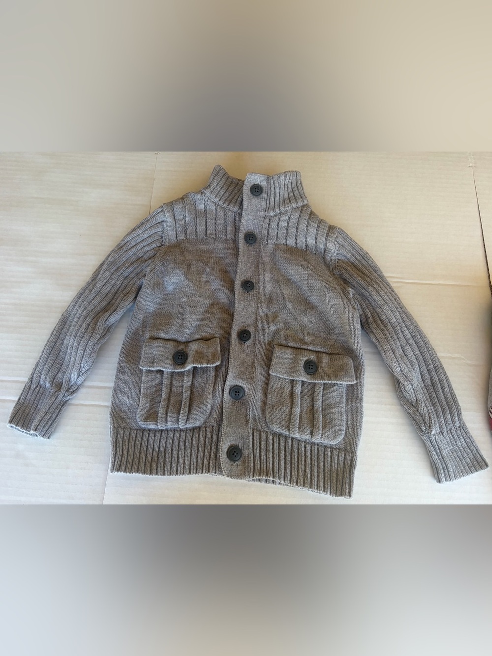 Old Navy Taupe Gray Ribbed Button Front Kids Cardigan